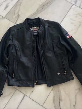 Harley-Davidson Black Leather Jacket with American Flag Patch